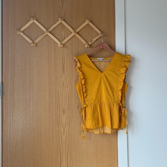 MADEWELL Side-Tie Ruffle Peplum Top in Polka Dot - Picture 1 of 8